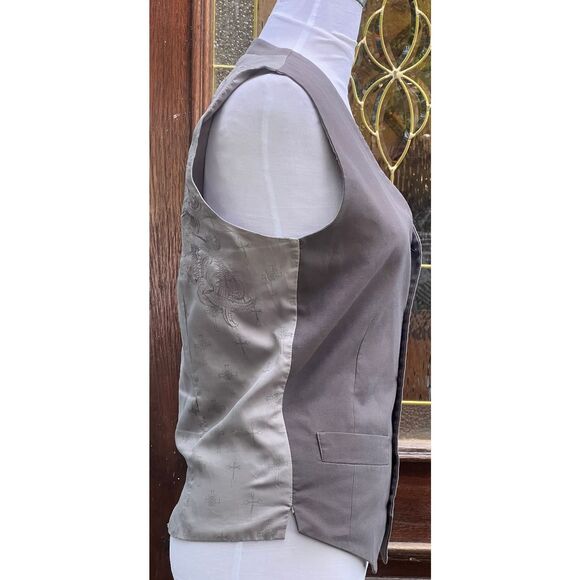 Monarchy Embroidered Silver Grey Vest Back Closure Front Pockets Size S - Picture 12 of 16